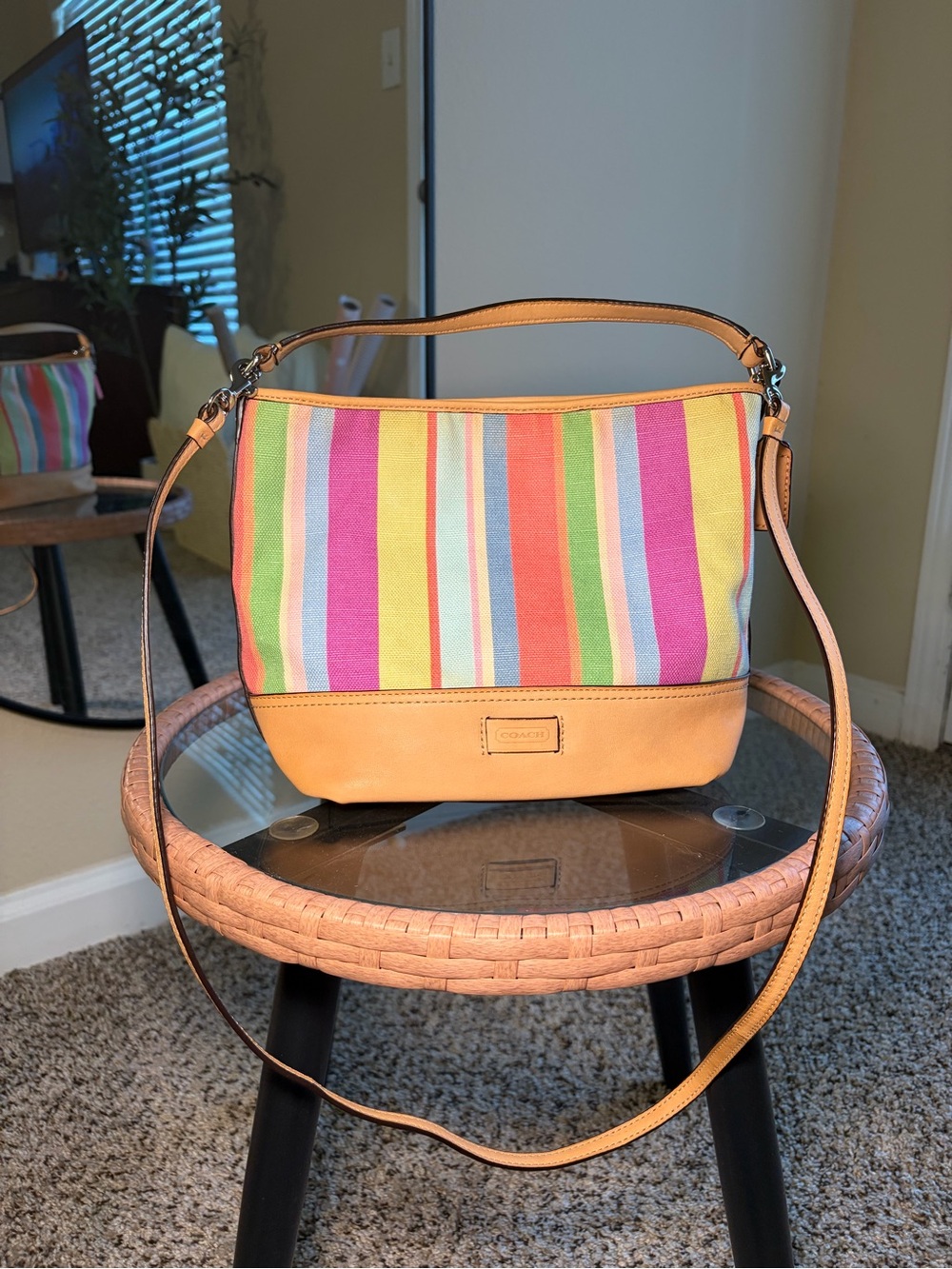 Coach Multicolor Striped Canvas Bucket/Crossbody Bag